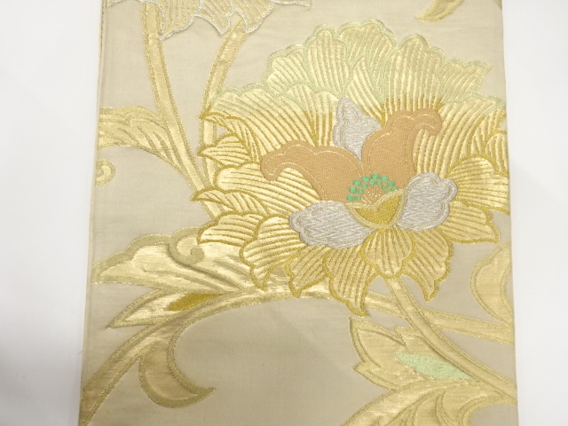 アンティーク着物 ] - 袋帯 アンティーク 牡丹に唐草模様織出し袋帯